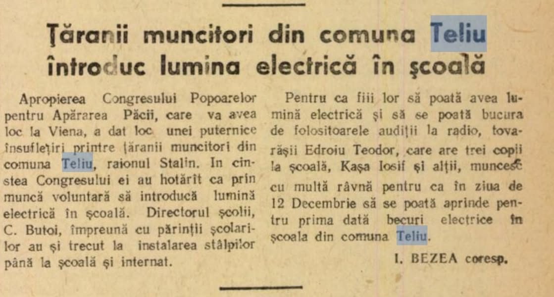 Cu bucurie vrem să împărtășim o poveste din anul 1952, din comuna noastră Teliu, ce reprezintă un moment memorabil de… — fotografia 2