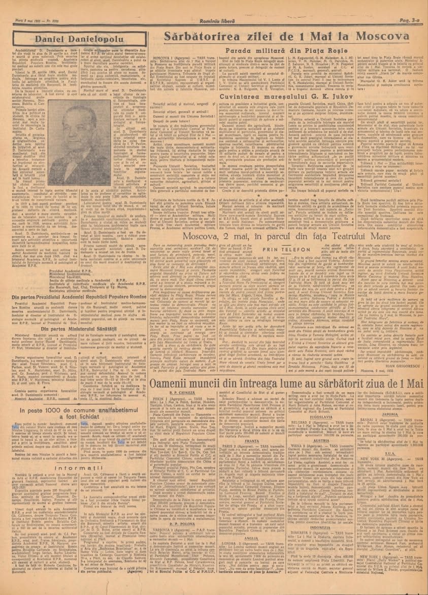 În 1955, în paginile ziarului, lumina cunoașterii strălucea în comuna noastră Teliu din raionul Stalin.