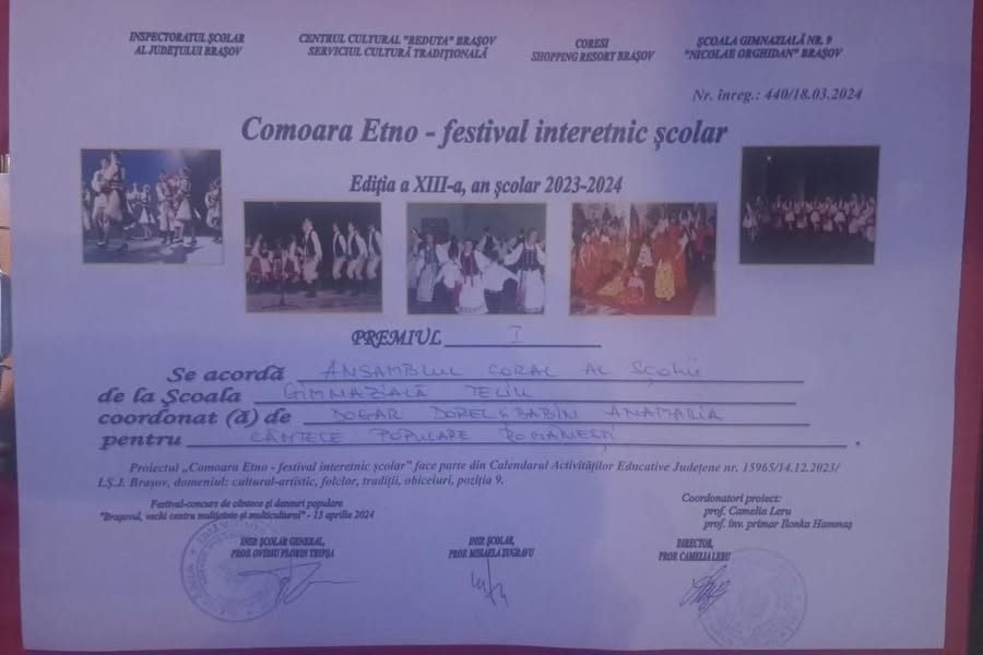Felicitări ANSAMBLULUI CORAL TELIU pentru realizarea extraordinară de ieri!