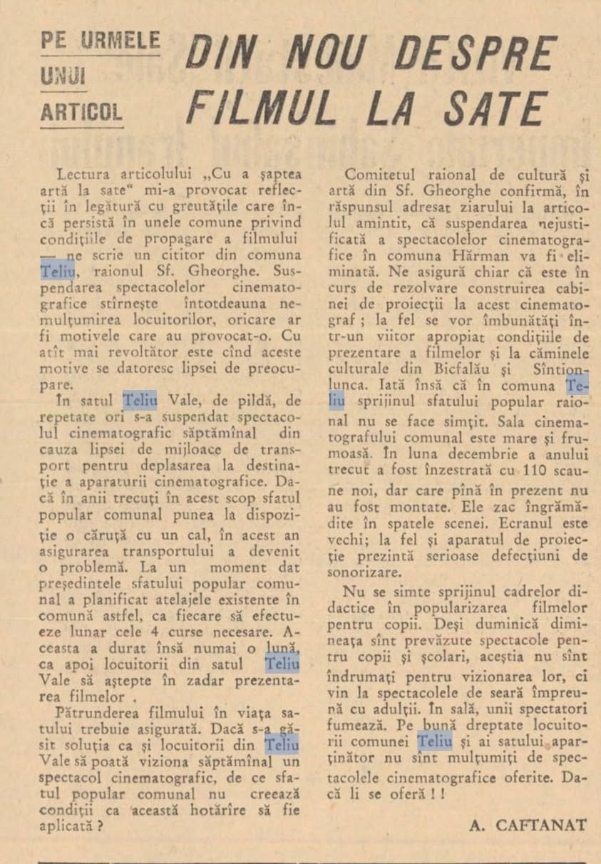 Dragi locuitori ai comunei Teliu,
