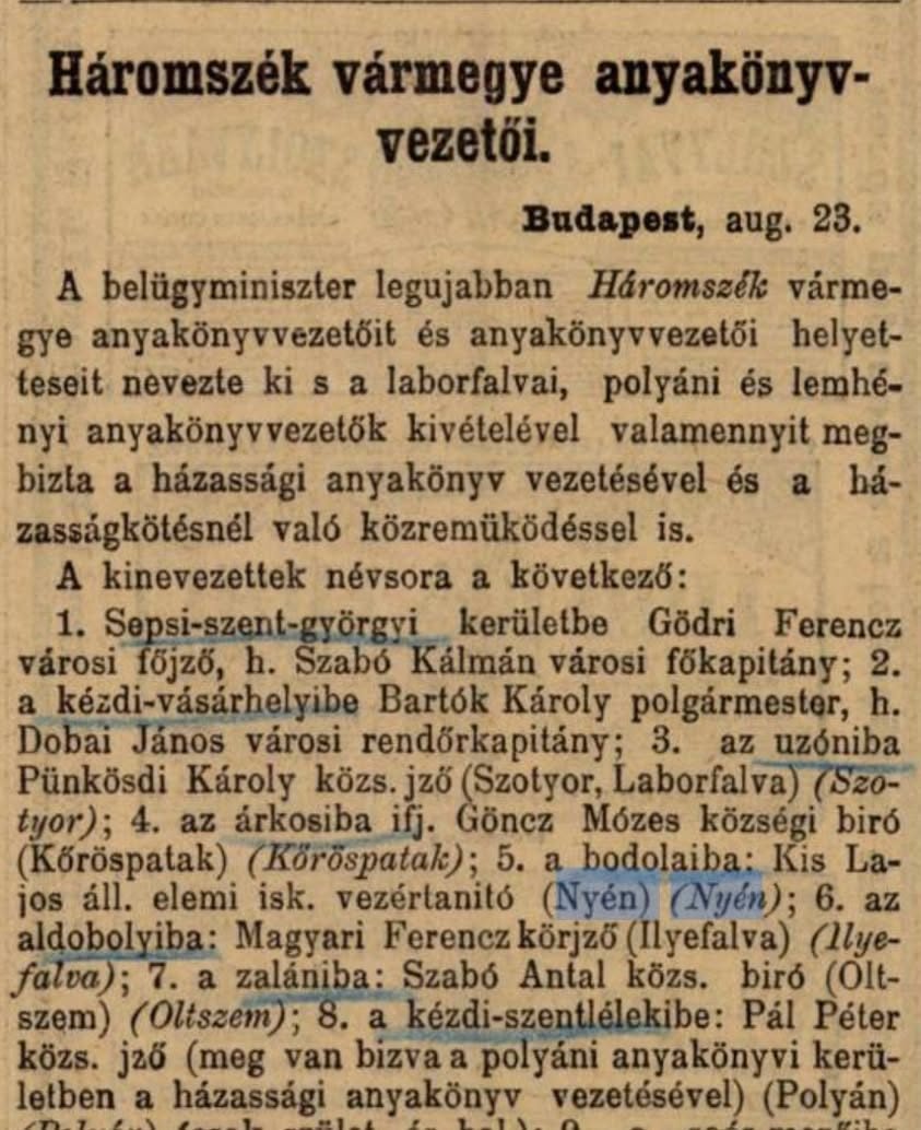 Teliu în anul 1895 – recunoscut oficial în registrele statului maghiar