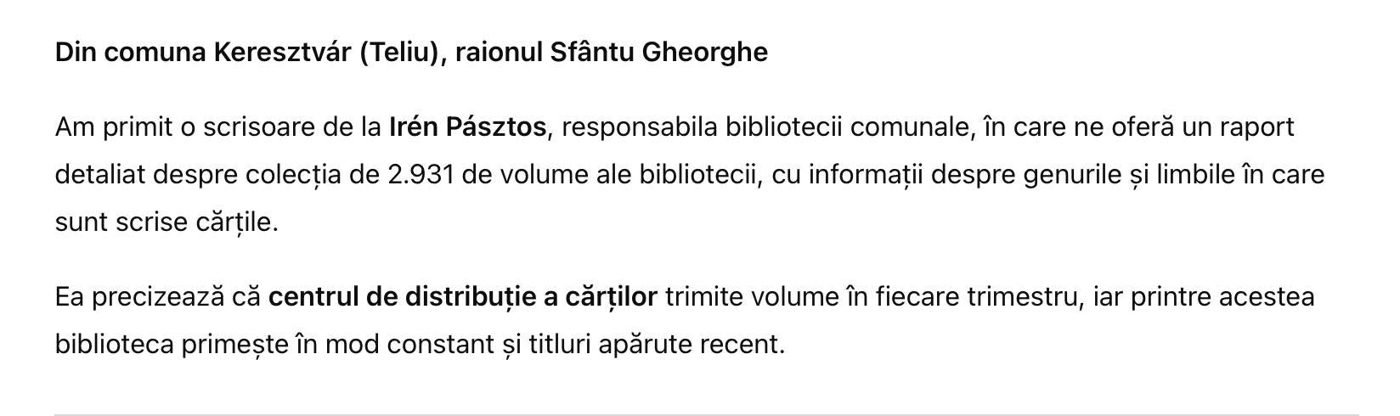 Teliu și biblioteca satului – mărturie din 1965