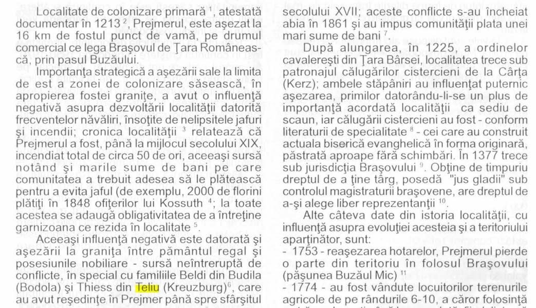 Teliu și legăturile istorice cu Prejmerul