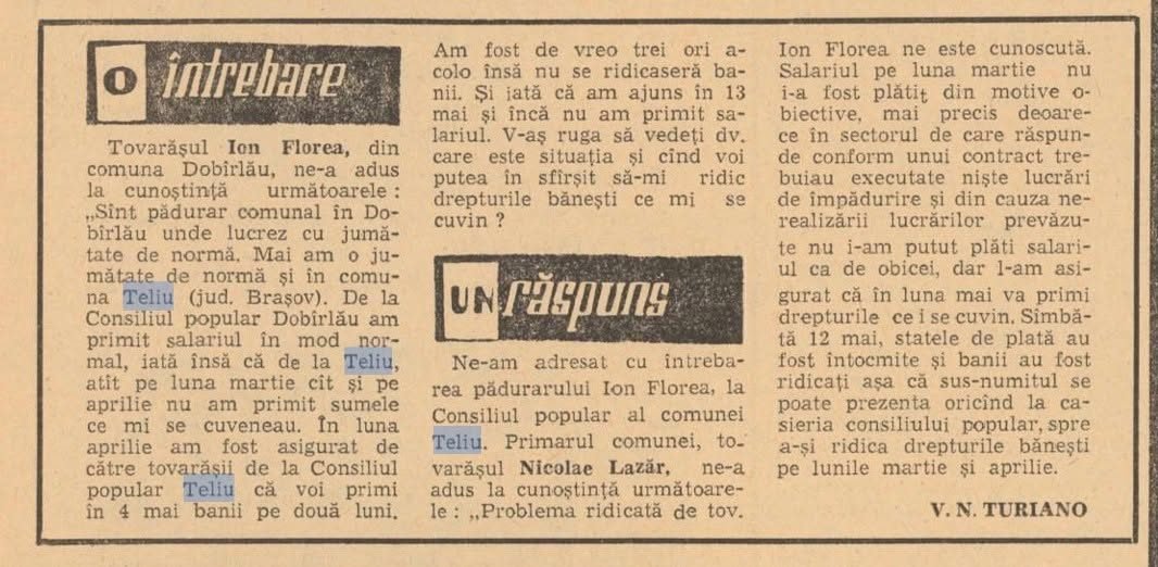 Teliu, 1973 – un episod din viața administrativă de altădată