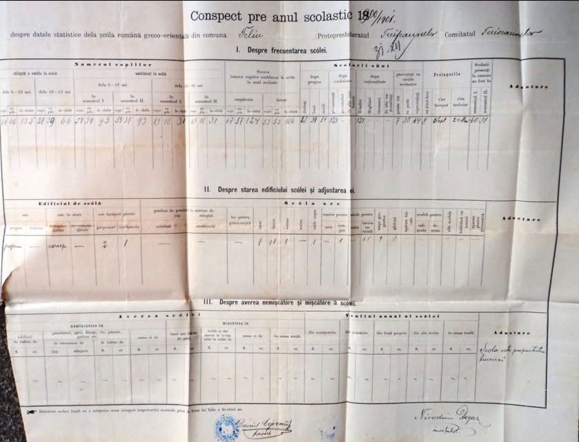 Situația școlară din Teliu în anul 1900/1901