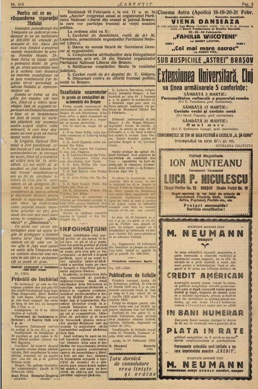 Teliul în paginile presei din anul 1928