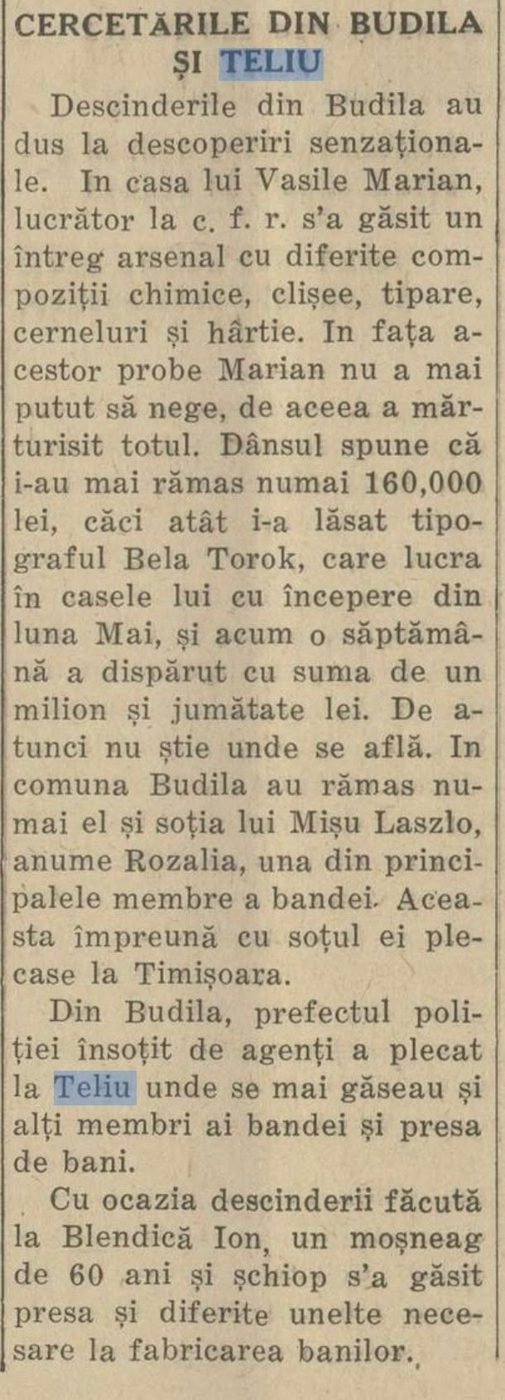 Teliul în presa anului 1931 – un episod mai puțin cunoscut din arhive