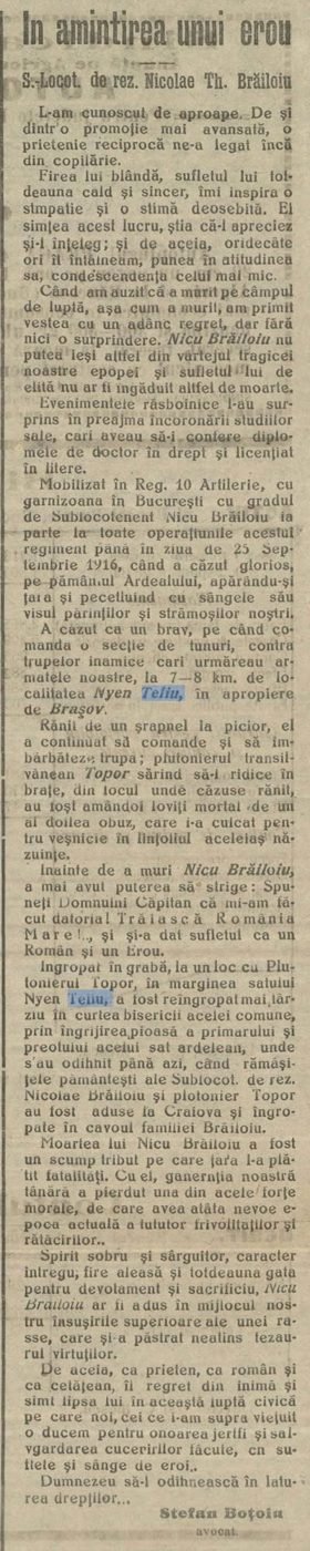 Un erou al României odihnit la Teliu