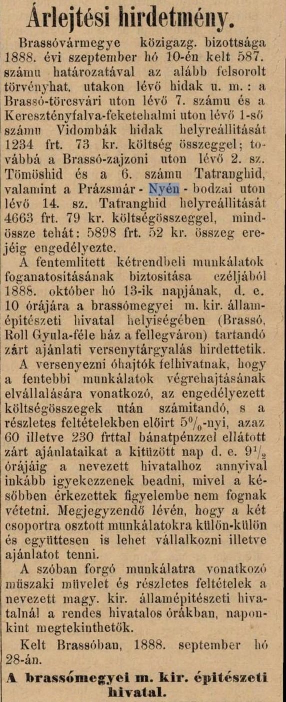 Teliul în documentele oficiale din anul 1888