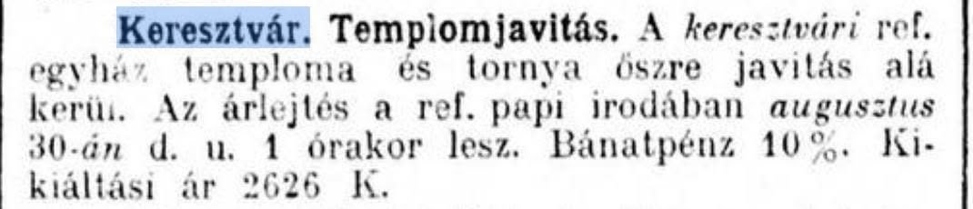 1908: o licitație pentru repararea bisericii reformate din Teliu