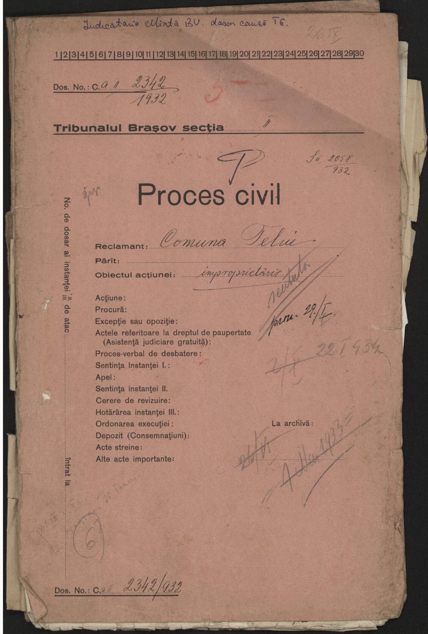 Fila 1 din dosarul C.II 2342/1932