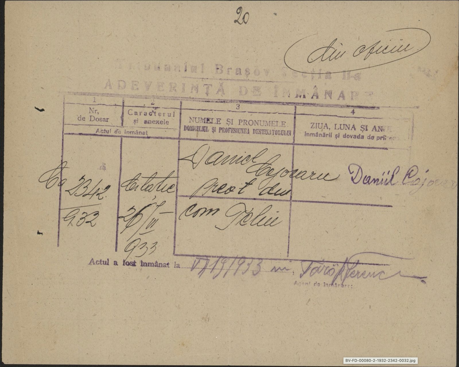 Fila 28 din dosarul C.II 2342/1932