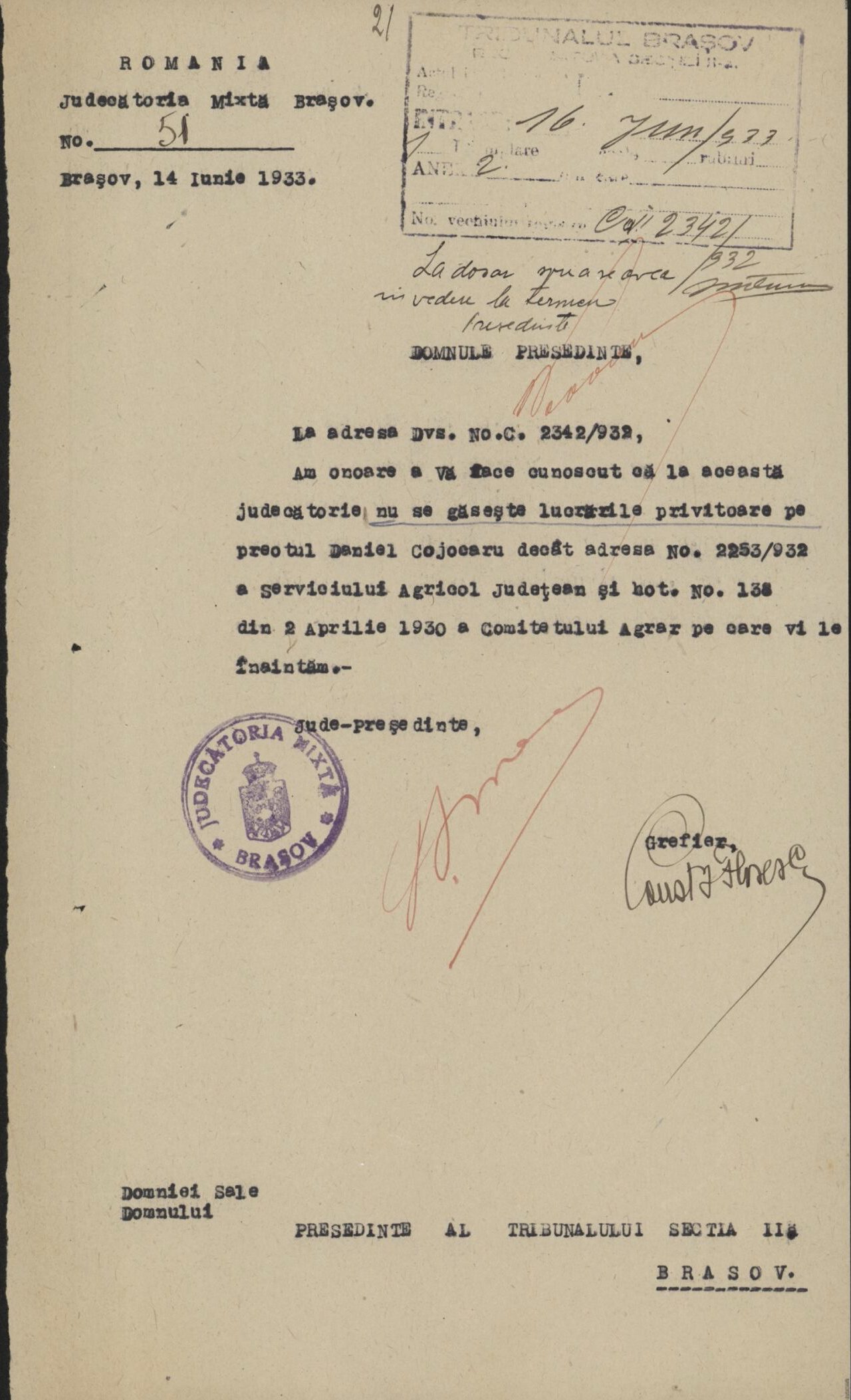 Fila 29 din dosarul C.II 2342/1932