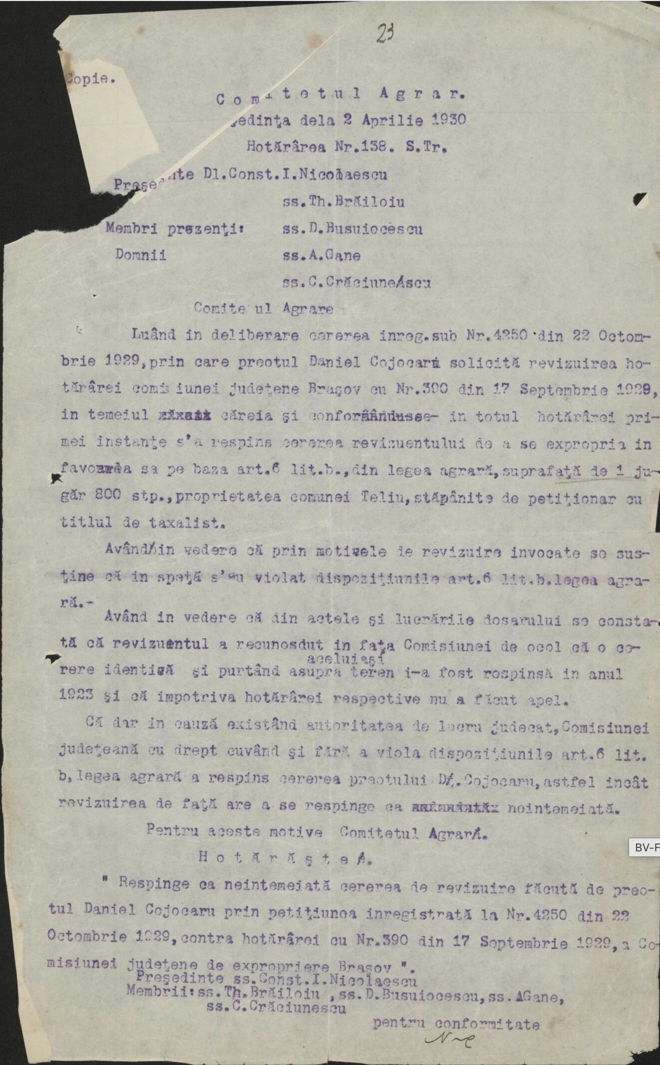 Fila 31 din dosarul C.II 2342/1932