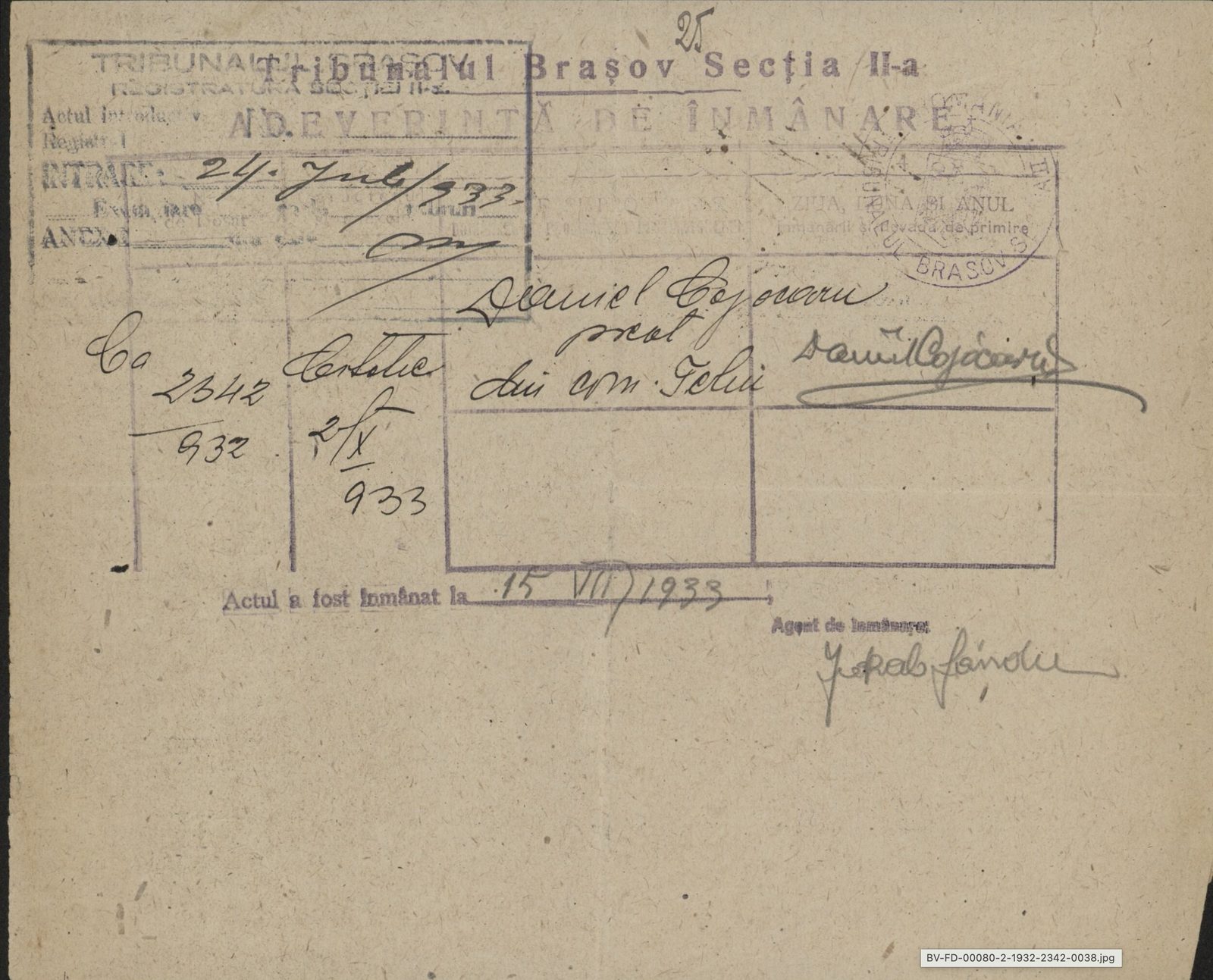 Fila 33 din dosarul C.II 2342/1932